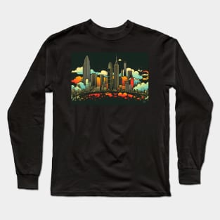 Retro London England A Vintage Skyline Cityscape Long Sleeve T-Shirt